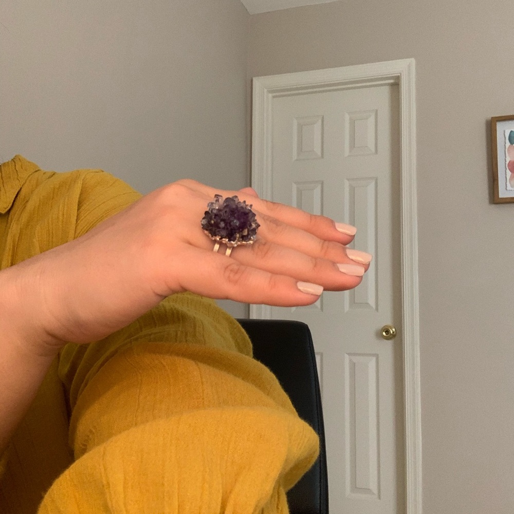 Amethyst - Quartz Sterling Adjustable Natural Ring - Picture 7 of 7